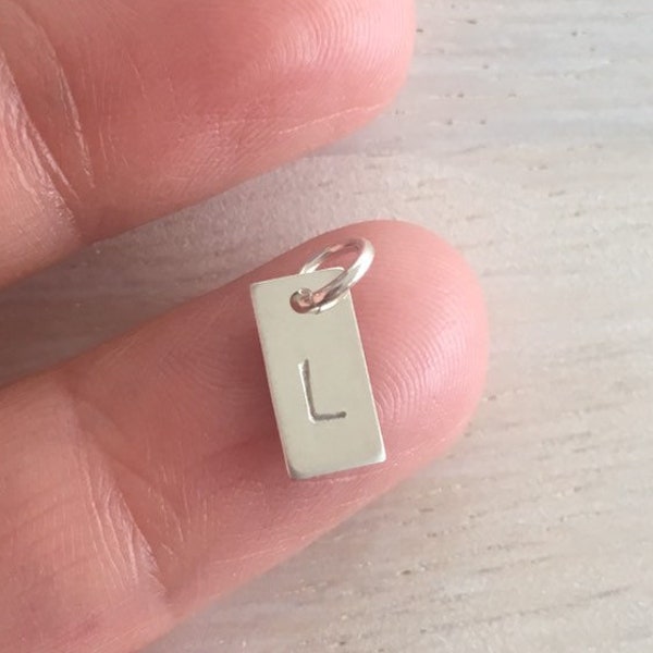 Rectangle Letter Charm Initial Tiny Sterling Silver Pendant for Bracelets or Necklaces Personalized (CHSL2529T)
