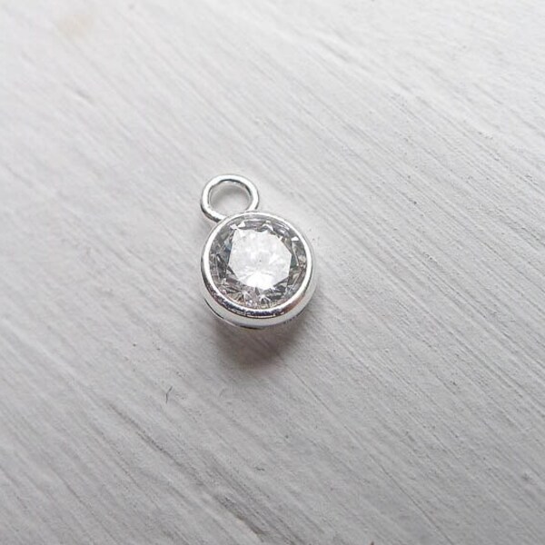 4mm Clear CZ Drop Charm Sterling Silver Tiny Pendant Dangle (CR694910)
