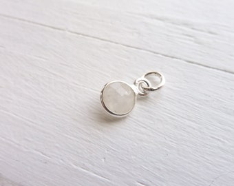 Rainbow Moonstone Charm Sterling Silver Bezel Faceted Stone 6mm Gemstone Pendant (CC15194S)