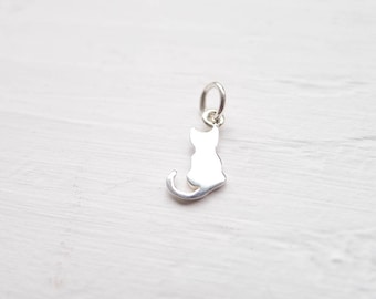 Tiny Cat Charm Little Kitty Pendant for Kitten Jewelry Sterling Silver (CNA1433)