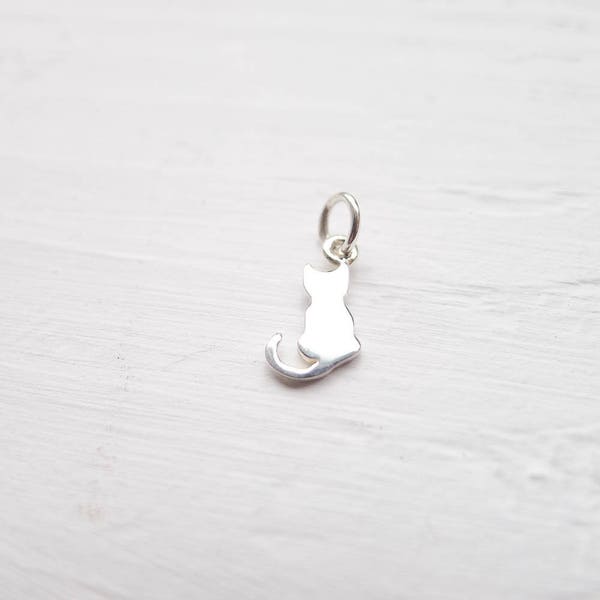 Tiny Cat Charm Little Kitty Pendant for Kitten Jewelry Sterling Silver (CNA1433)