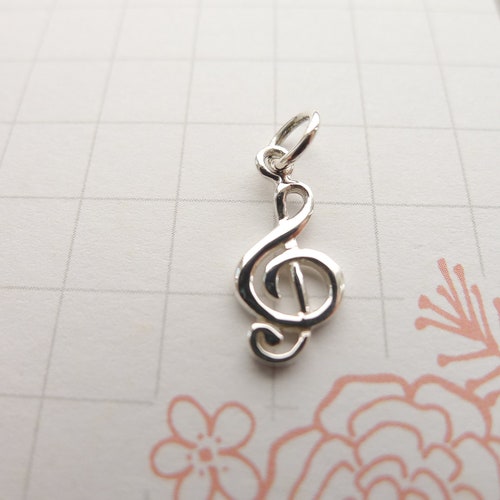 Treble Clef Heart Charm 925 Sterling Silver Music Note - Etsy