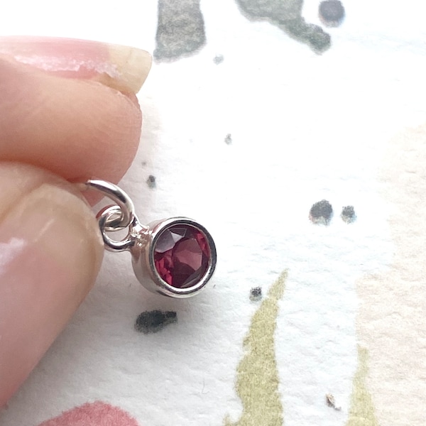 Garnet Charm with Sterling Silver Bezel January Birthstone 4mm Gemstone (CHSK43)