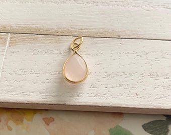 Rose Quartz Tear Drop Charm  Briolette in Gold Vermeil Bezel (CCH15088GPS)
