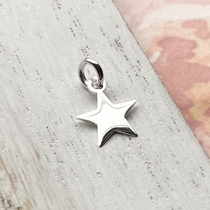 May include: A silver star charm with a loop for attaching to a necklace or bracelet.