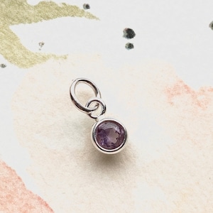 Amethyst Charm February Birthstone 4mm Gemstone Pendant with Sterling Silver Bezel (CHSK46D)