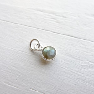 Labradorite Charm Faceted Stone 6mm Gemstone Pendant with Sterling Silver Bezel (CC15184S)