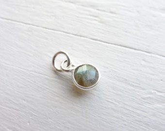 Labradorite Charm Faceted Stone 6mm Gemstone Pendant with Sterling Silver Bezel (CC15184S)