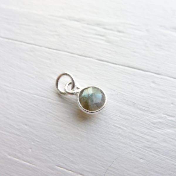 Labradorite Charm Faceted Stone 6mm Gemstone Pendant with Sterling Silver Bezel (CC15184S)