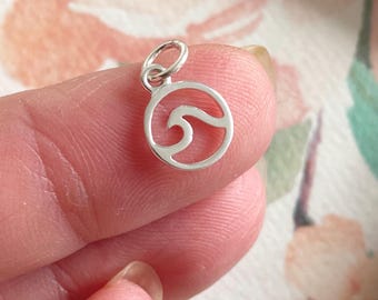 Wave Charm Sterling Silver Ocean Pendant (CNA6186)