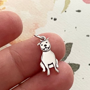 Pitbull Charm Sterling Silver Pendant for Necklace or Bracelets Pit Bull Cute Pup Dog (CNS6171)