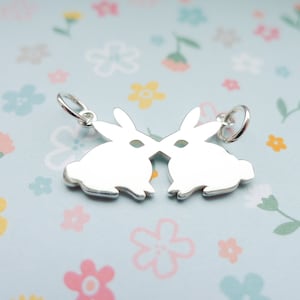 Kissing Bunny Pendant Two Rabbit Charm Sterling Silver (CNA6017)