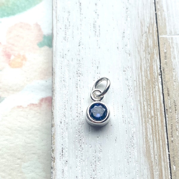 September Birthstone Charm 4mm Sapphire CZ Sterling Silver (CHSKB4SEP)