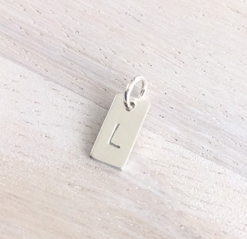 Rectangle Letter Charm Initial Tiny Sterling Silver Pendant Etsy