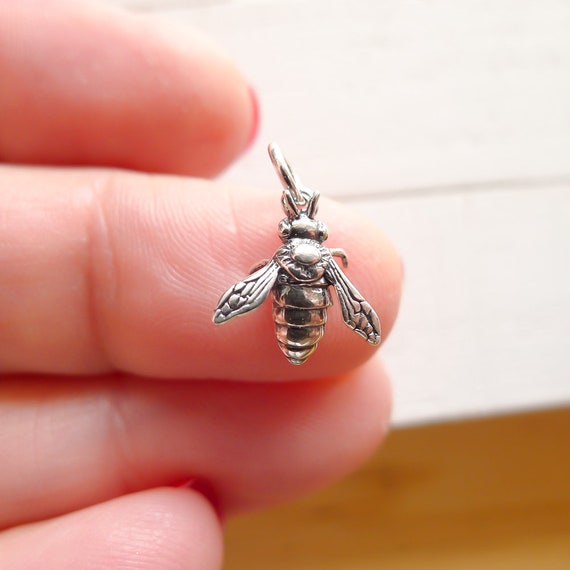 Dainty Sterling Silver Honeybee Charm Pendant Queen Honey 