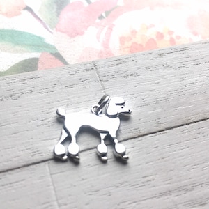 Poodle Charm Sterling Silver Dog Pendant for Necklace or Bracelets Cute Pup Doggy (CNA6167)