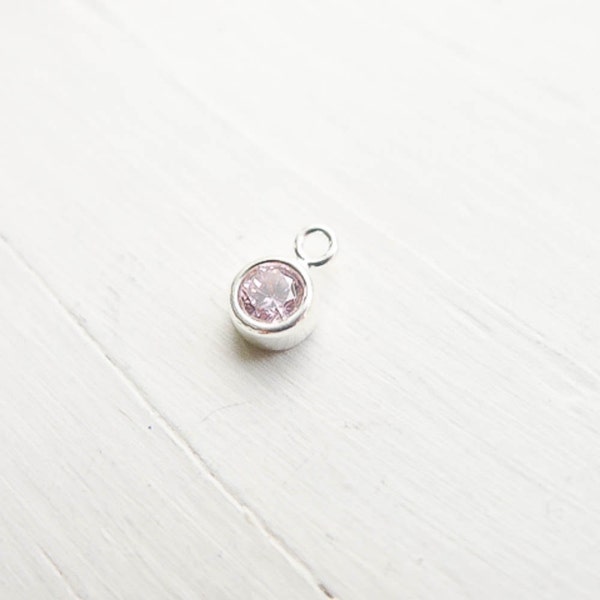 October Birthstone Charm 4mm Pink Tourmaline CZ Sterling Silver (CHSKB4OCT)