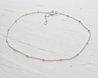 Sterling Silver Anklet Beaded Wish Chain Adjustable Size 9 to 10 inches Dainty Anklets Just add a Charm! (NH2844910)
