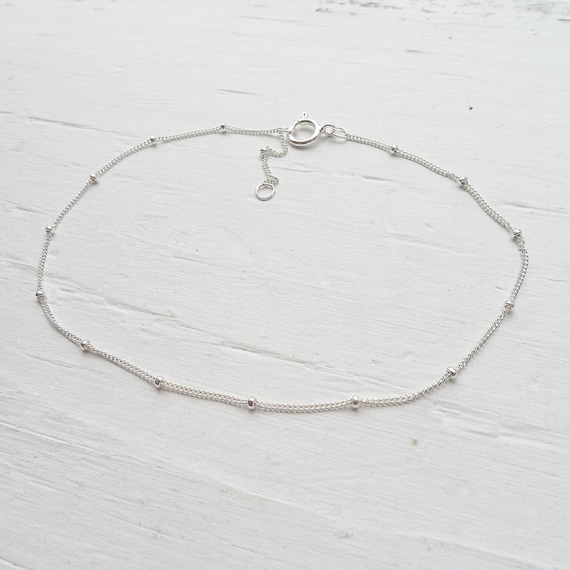 Faceted Bead Ball Chain Ankle Bracelet 1.8mm Sterling Silver Anklet Adjustable Faceted Bead Ball Chain Ankle Bracelet 1.8mm Sterling Silver Anklet Adjustable