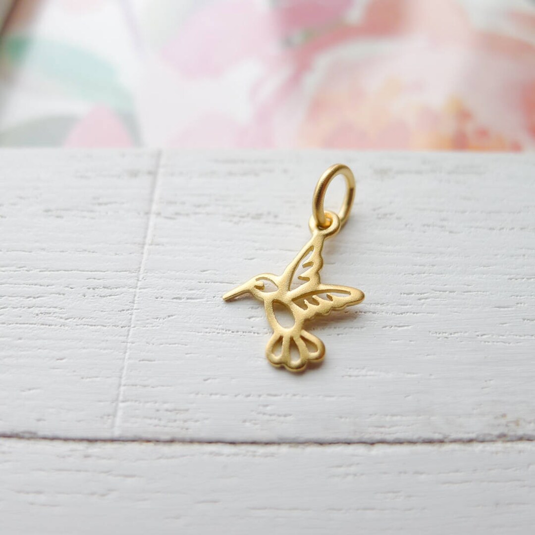 Gold Hummingbird Charm Vermeil Humming Bird Pendant Tiny Adorable Cut ...