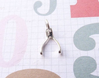 Tiny Sterling Silver Wishbone Charm Wish Bone Good Luck Pendant (CNA874)