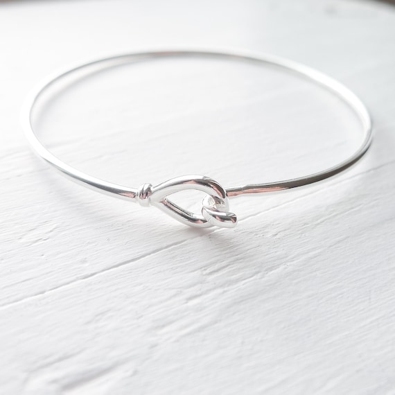 Bangle Bracelet Sterling Silver Teardrop Latch Cuff Large