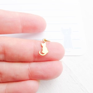 Gold Cat Charm Little Kitty Pendant for Tiny Kitten Jewelry Vermeil Gold Dipped (CNGA1433)