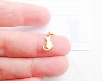 Gold Cat Charm Little Kitty Pendant for Tiny Kitten Jewelry Vermeil Gold Dipped (CNGA1433)