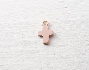 Tiny Rose Gold Cross Charm Pink Gold Crosses Barely There Minimal Jewelry Making Components (HCRGF1878)