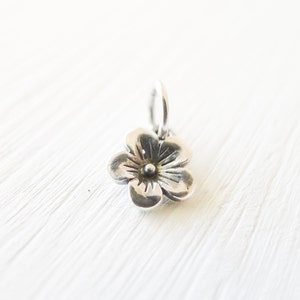 Cherry Blossom Charm Sterling Silver Small Flower Dangle Pendant Petite Tiny Sakura (CNA937)
