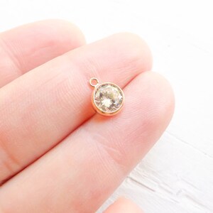 Rose Gold Bezel Link Drop Clear Stone Round Rose Gold Filled Charm Faceted (CHGFR76CZ)