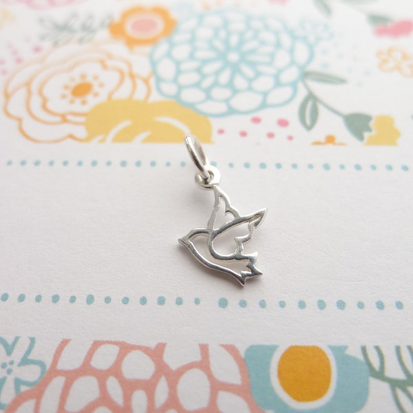 Dove Charm Sterling Silver Tiny Bird Pendant Peace Jewelry (CNA866)