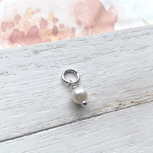 Freshwater Pearl Drop Sterling Silver White Dangle Charm 4mm (CHS604P)
