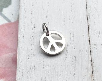 Peace Sign Charm Sterling Silver Symbol Pendant (CNA544)