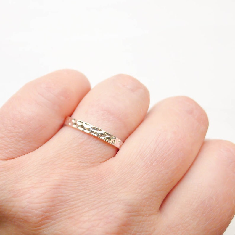 RHSR328 Size 8 Hammered Ring Sterling Silver Band 2.5mm Ring Size Eight Textured