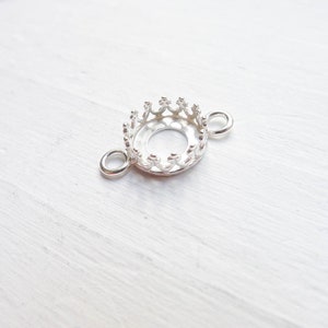 Cabochon Crown Bezel Setting Drop Link Sterling Silver 8mm Round Gallery Wire Component (CR933503)