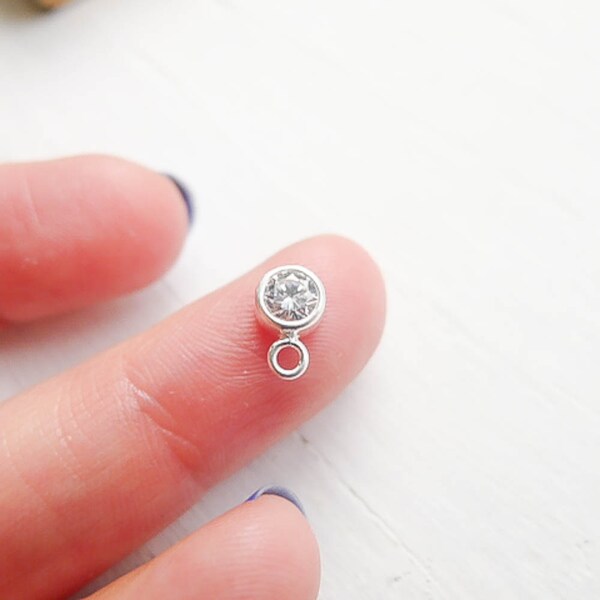 April Birthstone Charm 4mm Clear Crystal Diamond CZ Sterling Silver (CHSKB4APR)