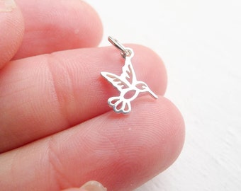 Hummingbird Charm Sterling Silver Humming Bird Pendant for Necklace or Earrings Jewelry Making (CNA968)