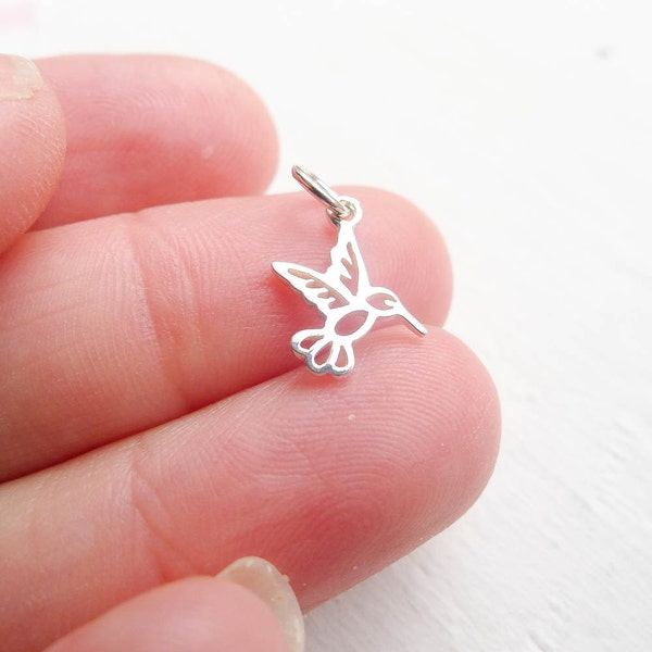 Hummingbird Charm Sterling Silver Humming Bird Pendant for Necklace or Earrings Jewelry Making (CNA968)