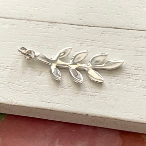 Olive Branch Charm Leaf Tree Branch Fall Inspired Pendant Sterling Silver Nature Jewelry Making (CCCH61S)