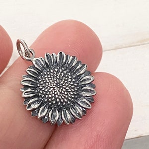 Sunflower Charm Sterling Silver Sun Flower Dangle Pendant Peace Love (CNS6349)