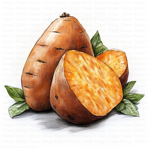 Süßkartoffel Clipart | 5 hochwertige JPGs | Digitaler Download | Bauernhof Grafik | Niedliches Food Art | Gesunde Ernährung | Clip-Kunst Digitaldrucke