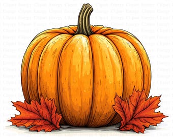 Clipart di zucca autunnale / 5 JPG di alta qualità / Download digitale / Arte del raccolto autunnale / Design di zucca stagionale / Clipart autunnale / Tecnica mista