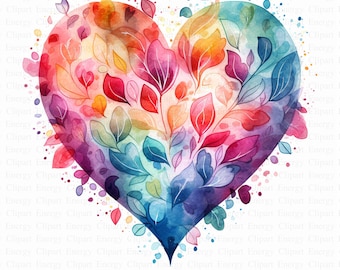 Watercolor Heart Clipart | 5 High Quality JPG&#39;s | Digital Download | Colorful Clipart | Valentine&#39;s Design Clipart | Card Making | Clipart