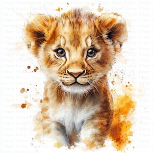 Lion Baby Clipart | 5 High Quality JPGs | Digital Download | Clip Art | Lion for Nursery | Printable Watercolor Clipart | High Resolution