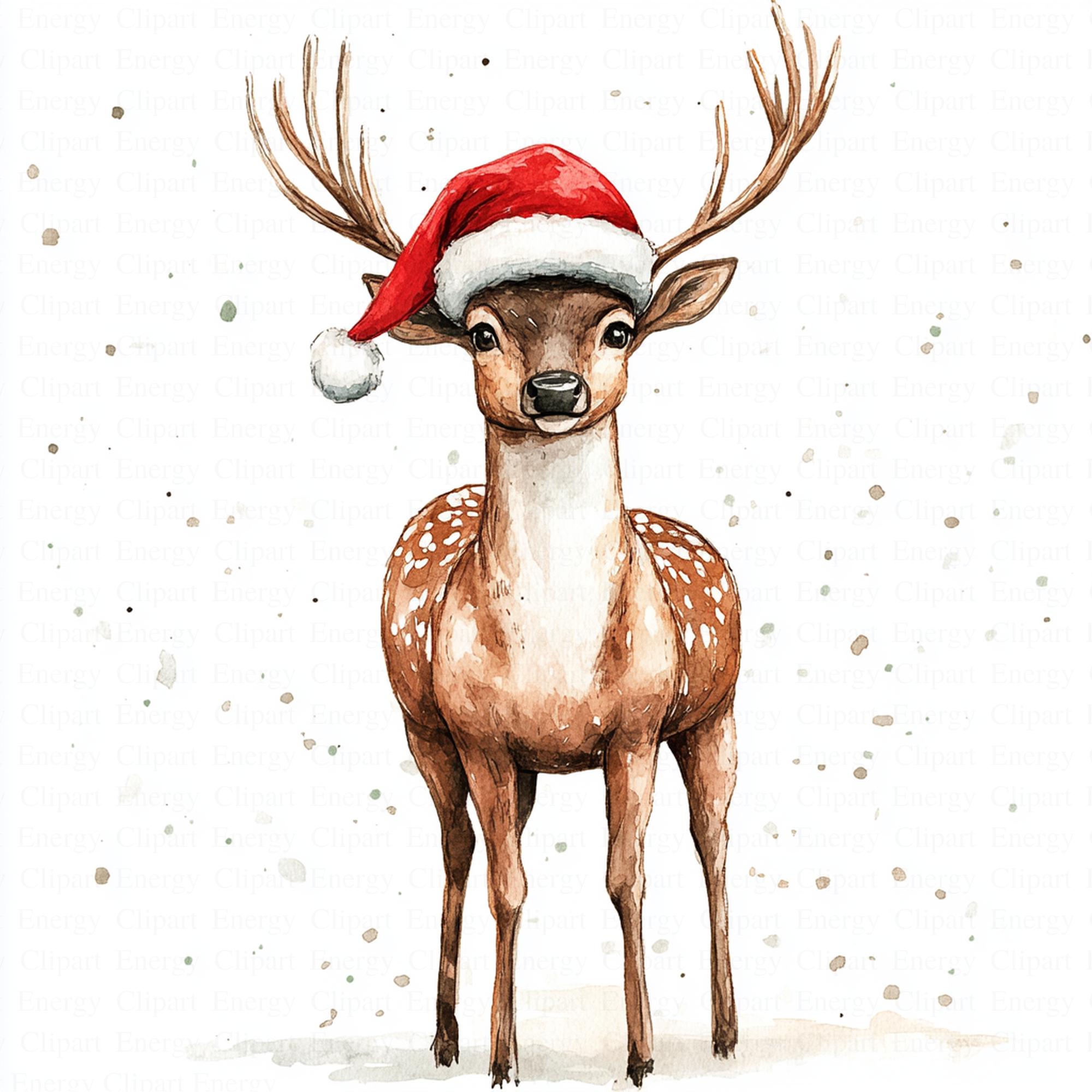 Deer With Santa Hat Clipart | 5 High Quality Jpgs | Digital Download ...