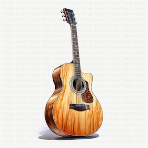 Acoustic Guitar Clipart | 5 High Quality JPG&#39;s | Digital Download | Guitar Art | Musical Illustrations | Instrument Clipart | Digital Print