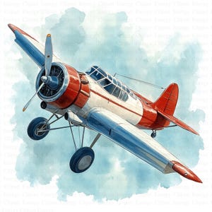Vintage Planes Clipart | 5 High Quality JPG&#39;s| Digital Download | Retro Aviation Art | Vintage Aircraft Illustration | Digital Artwork Pack