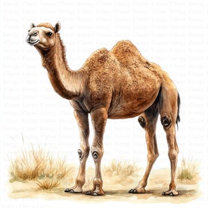 Clipart di cammello ad acquerello / 5 JPG di alta qualità / Download digitale / Clipart di cammello / Arte di animali del deserto / Grafica stampabile / Pacchetto clipart