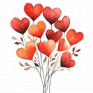 Adorable Hearts Bouquet Clipart | 5 High Quality JPGs | Digital Download | Clip Art | Watercolor Hearts | Digital Clipart | Scrapbooking